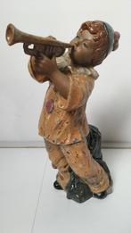 Oud antiek beeldje clown met trompet, Ophalen of Verzenden, Zo goed als nieuw, Mens