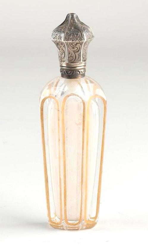 Frans kristallen parfumflesje met goudbewerking en zilver., Antiek en Kunst, Antiek | Goud en Zilver, Zilver, Ophalen of Verzenden