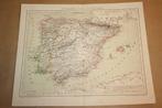 Antieke kaart - Spanje en Portugal - Circa 1885 !!, Boeken, Atlassen en Landkaarten, Gelezen, Ophalen of Verzenden, Spanje