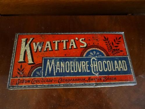 Antiek oud blik reclame Kwatta Manoeuvre Chocolaad Breda, Verzamelen, Blikken, Gebruikt, Overige, Overige merken, Ophalen of Verzenden
