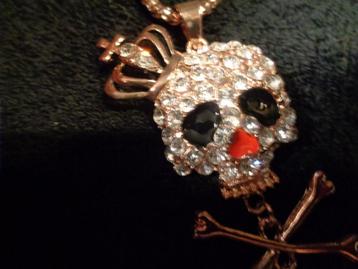 goudkl ketting met doodskop vol strass nr k 5807 beschikbaar voor biedingen