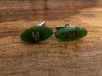 Groene edelsteen manchetknopen met symbool, Sieraden, Tassen en Uiterlijk, Manchetknopen, Ophalen of Verzenden, Zo goed als nieuw
