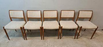 5 Vintage, design stoelen. Niels O. Møller Danmark Model 80 beschikbaar voor biedingen