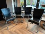 Bert Plantagie leren stoelen met wieltjes, Ophalen, Gebruikt, Zwart, Metaal