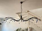 Zwarte Kroonluchter met Blauwe Pegels, Ophalen, Gebruikt, Metaal, 50 tot 75 cm