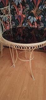 Vintage glazen bijzettafel met metalen frame, Huis en Inrichting, Tafels | Bijzettafels, Ophalen, Minder dan 45 cm, Minder dan 55 cm