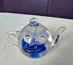 Presse-papier blauwe glazen theepot, Antiek en Kunst, Antiek | Glas en Kristal, Ophalen of Verzenden