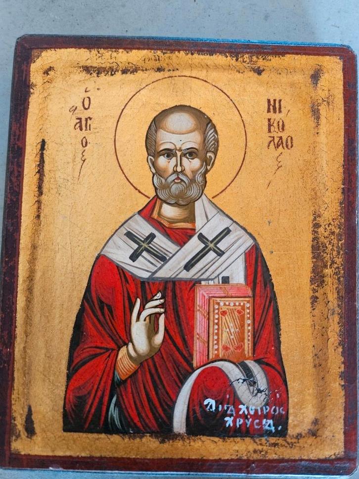 Oude Icon Schilderij - Sint Nicolaas, Antiek en Kunst, Antiek | Religie, Ophalen of Verzenden