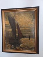 Gesigneerd oud schilderij boot op water, Ophalen of Verzenden