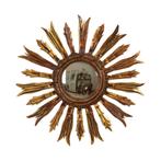 Vintage Houten Zonnespiegel Sunburst Goud Fifties 52cm, Gebruikt, Rond, Ophalen of Verzenden, Minder dan 100 cm
