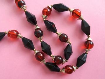 jwg Vintage Art Deco 30s 60s kralen ketting zwart amber klr beschikbaar voor biedingen