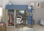 Flow hoogslaper met bureau en kast - 90x200 - Eiken/blauw