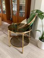 Ronde vintage messing bijzettafel ( jaren 80), Ophalen, Rond, 55 tot 75 cm, Glas