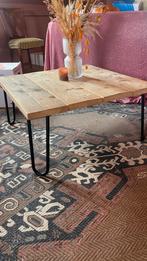 Houten Salontafel met Metalen Poten, Ophalen, Gebruikt, 100 tot 150 cm, Vierkant