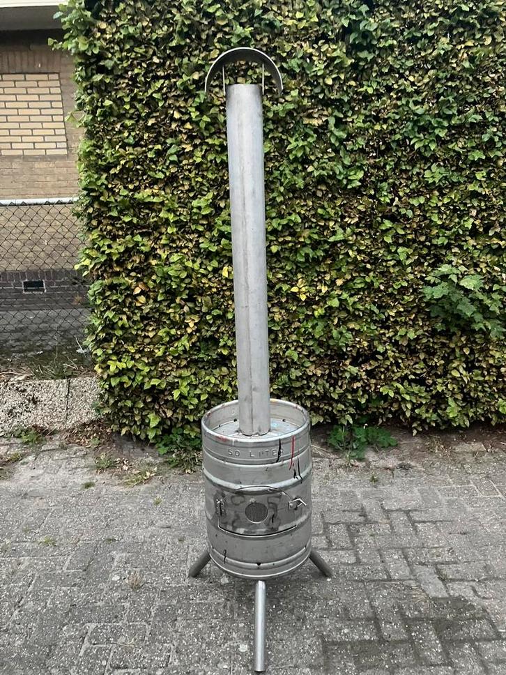 Stoere RVS bierfust kachel, Tuin en Terras, Tuinhaarden, Zo goed als nieuw, Ophalen