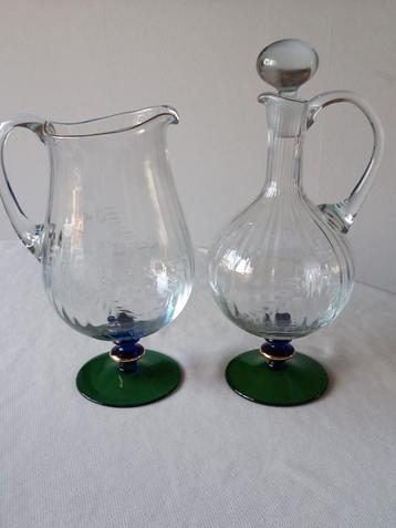 Glazen karaf met waterkan - Art Nouveau beschikbaar voor biedingen