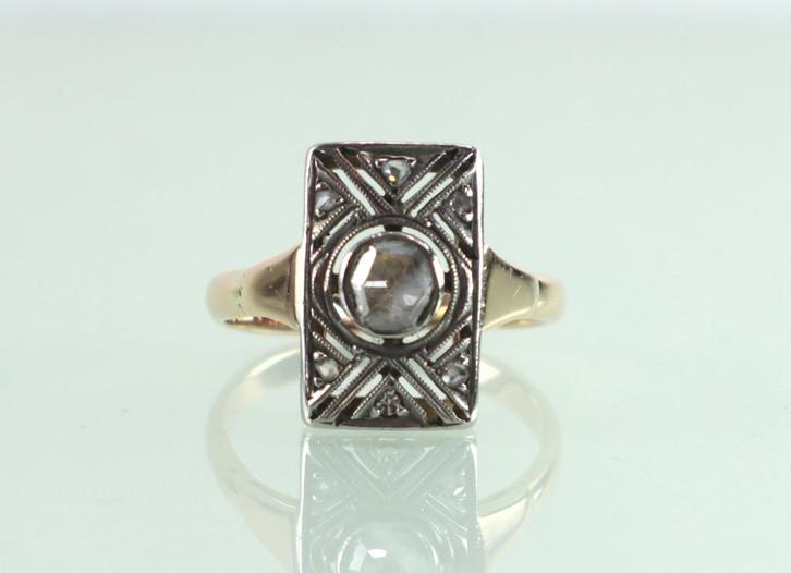 Antieke gouden ring met grote roosdiamant Art Deco, Sieraden, Tassen en Uiterlijk, Antieke sieraden, Ring, Goud, Met edelsteen