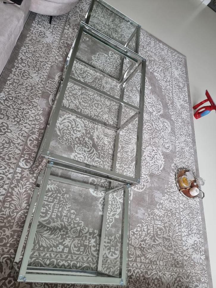 Stijlvolle salontafel set – Glas & RVS, 3-delig, Huis en Inrichting, Tafels | Salontafels, Zo goed als nieuw, Minder dan 50 cm