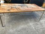 Tafel met rvs frame notenhouten blad, Huis en Inrichting, Tafels | Eettafels, Ophalen, Gebruikt, 200 cm of meer, 50 tot 100 cm