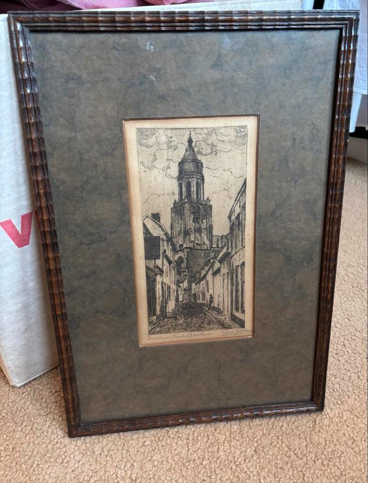 Oude prent van de Eusebiuskerk in Arnhem, Antiek en Kunst, Kunst | Etsen en Gravures, Ophalen of Verzenden