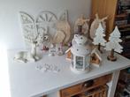 Mooie Kerst Decoratie Wit Hout Wol Schaap Uil Hert Kandelaar, Diversen, Kerst, Gebruikt, Verzenden