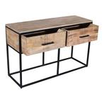 Mangohouten sidetable voorzien van twee lades, zwart metaal, Ophalen, 100 tot 150 cm, Nieuw, Metaal
