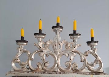Antieke Houten Bladzilveren Kandelaar - 63cm breed beschikbaar voor biedingen