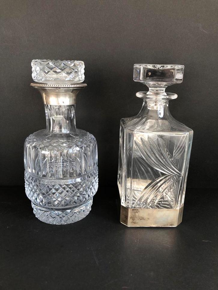 Antieke Kristallen Karaffen - Zilver & Verzilverd, Antiek en Kunst, Antiek | Glas en Kristal, Ophalen of Verzenden