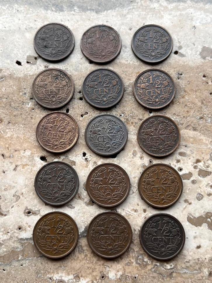 15 verschillende 1/2 centen 1911 tm 1940 Wilhelmina, Postzegels en Munten, Munten | Nederland, Setje, Koningin Wilhelmina, Ophalen of Verzenden