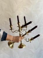 2 messing kandelaars 3 poot, Ophalen of Verzenden, Overige materialen