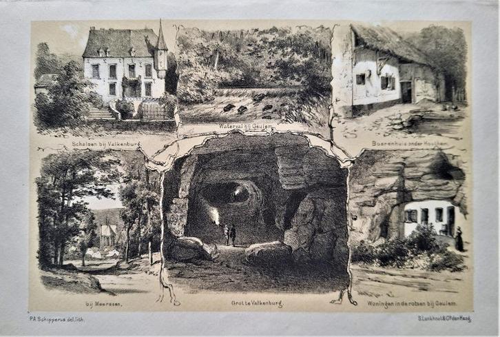 Valkenburg - Geulem - Houthem - Meerssen. Litho uit ca. 1880, Antiek en Kunst, Kunst | Litho's en Zeefdrukken, Ophalen of Verzenden