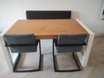 Mooie eiken eettafel met wit stalen frame, Huis en Inrichting, Tafels | Eettafels, Ophalen, Eikenhout, 50 tot 100 cm, Zo goed als nieuw