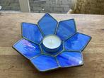 Glas in lood lotus waxinelichthouder blauw, Overige materialen, Blauw, Ophalen of Verzenden, Zo goed als nieuw