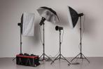 Flitsset compleet 4 flitsers Jinbei 400 en 300W/s in koffer, Ophalen of Verzenden, Zo goed als nieuw, Lamp of Flitsset