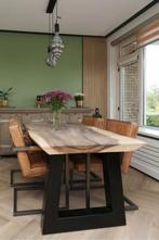 Boomstam Tafel met Stalen Poten, Ophalen of Verzenden, Nieuw, Metaal, Industrieel