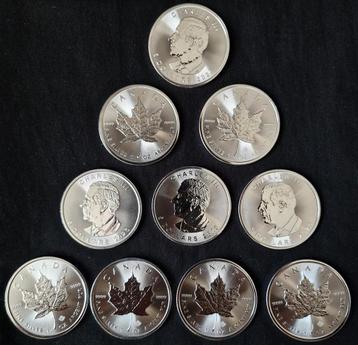 10x 1 oz Maple Leaf Zilver Munten 2025 beschikbaar voor biedingen