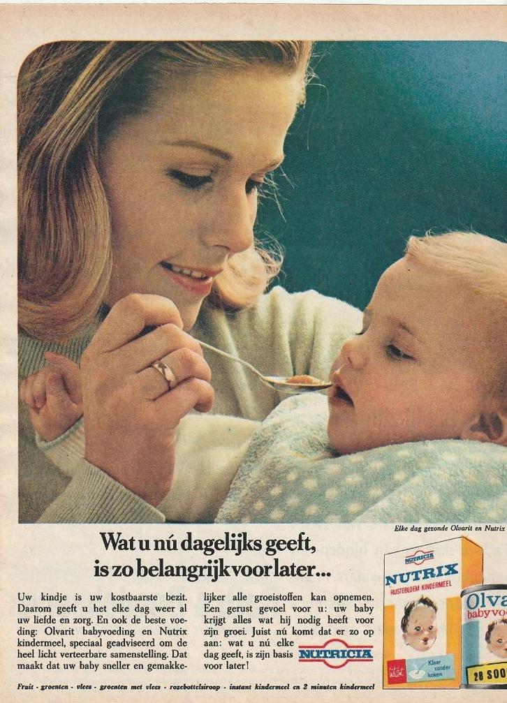 retro reclame 1966 Nutricia Nutrix baby krijgt pap, Verzamelen, Retro, Overige typen, Verzenden