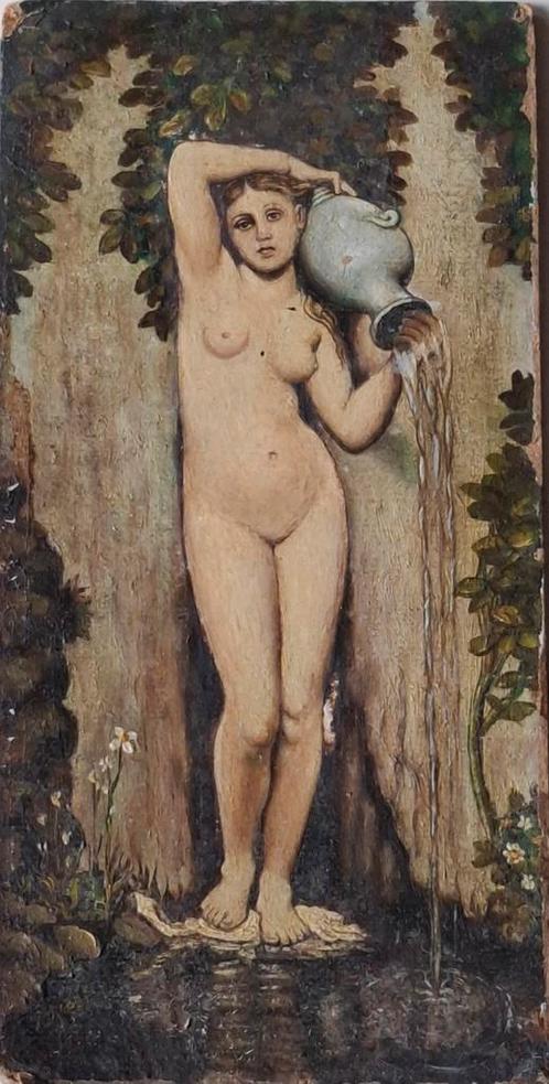 L . Robbe (1806‐1887), Nu á la Source. Miniatuur. 12/24 cm., Antiek en Kunst, Kunst | Schilderijen | Klassiek, Ophalen