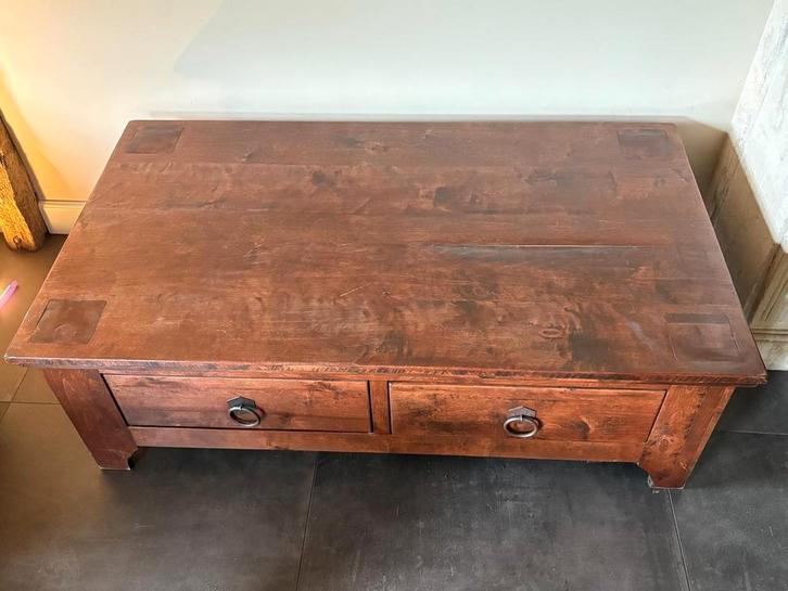 Massieve Houten Salontafel / TV-meubel / Kist met Laden, Huis en Inrichting, Tafels | Salontafels, Gebruikt, Minder dan 50 cm