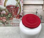 Franse grès pot mosterdpot met rood deksel, Ophalen of Verzenden
