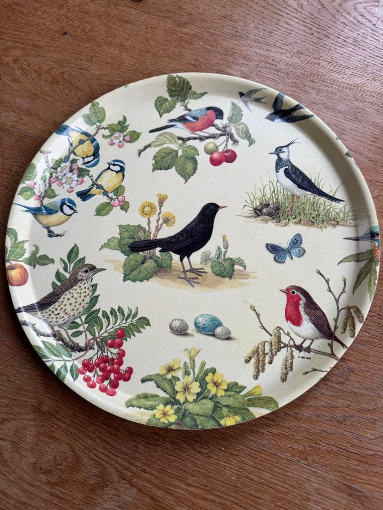 Vintage Wilscomb Melamine vogels Dienblad Somerset England, Ophalen of Verzenden, Gebruikt, Rond, Kunststof
