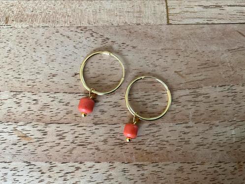 Oorbellen creolen ring bloedkoraal goud zilver en Swarovski, Sieraden, Tassen en Uiterlijk, Oorbellen, Nieuw, Hangers, Goud, Rood
