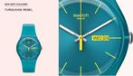 Swatch Horloge SUOL700 - TURQUOISE REBEL, Sieraden, Tassen en Uiterlijk, Horloges | Heren, Ophalen, Kunststof, Gebruikt, Polshorloge