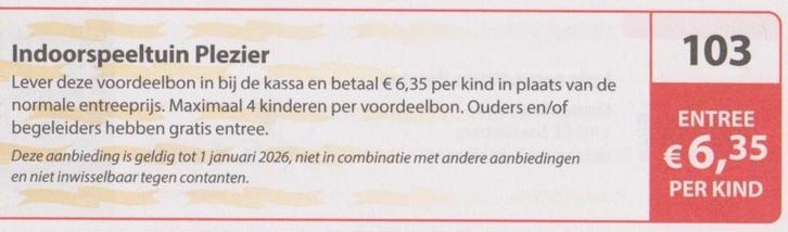 Indoorspeeltuin Plezier Soesterberg. Entree € 6,35 p.p. 103., Tickets en Kaartjes, Recreatie | Pretparken en Attractieparken, Drie personen of meer