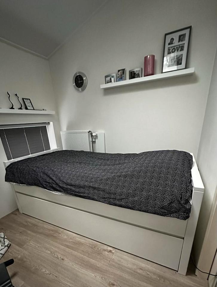 Bopita 1-persoonsbed met onderschuif logeerbed en uitvalrek, Huis en Inrichting, Slaapkamer | Bedden, Gebruikt, Eenpersoons, 90 cm