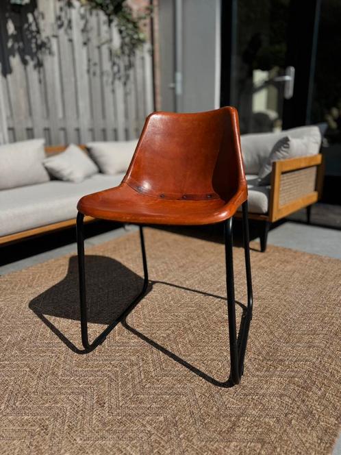 Industriële leren eetkamerstoelen, Huis en Inrichting, Stoelen, Zo goed als nieuw, Vijf, Zes of meer stoelen, Leer, Metaal, Bruin