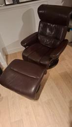 Luxe leren relaxfauteuil + hocker (Memphis, Eijerkamp) stoel, Ophalen, Modern / Scandinavisch / Hedendaags, Nieuw, 50 tot 75 cm