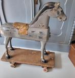 Brocante Groot antiek houten paard op wieltjes, Antiek en Kunst, Ophalen