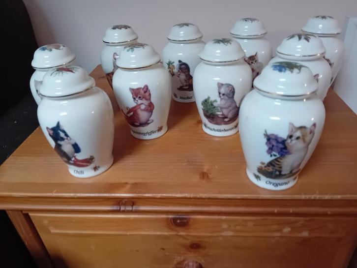 10 kruidenpotjes met afbeeldingen van poesen, Huis en Inrichting, Keuken | Keukenbenodigdheden, Nieuw, Ophalen of Verzenden