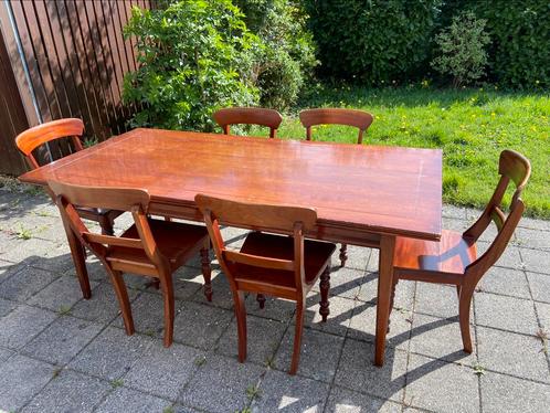 Complete Indonesich teak houten eettafel met 6 stoelen, Huis en Inrichting, Complete eetkamers, Zo goed als nieuw, 6 tot 8 stoelen